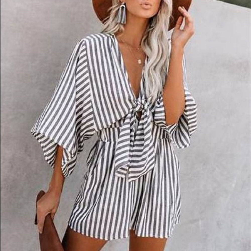 Striped Gray and White Jumpsuit